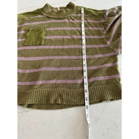Free People Between The Lines Stripe Women’s Sweater Crop Green Pink M Boho - Picture 7 of 8